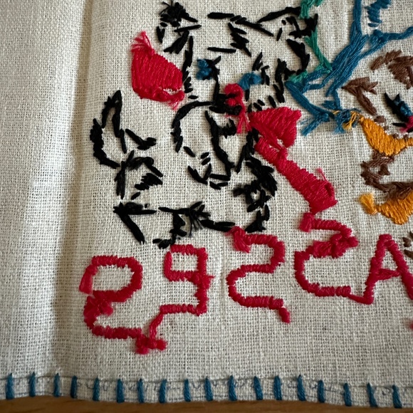 Vintage Embroidered Linen Tea Towel 1950 Cat Dog - Picture 12 of 12